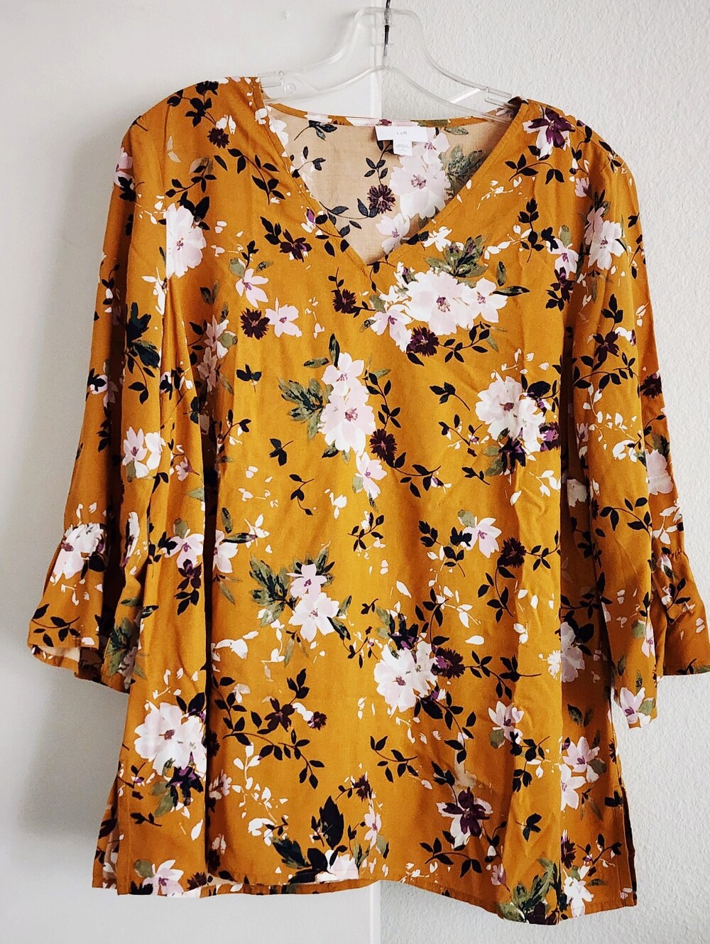J. Jill | Floral V-Neck Blouse With Bell Sleeves | Mustard | Petite Small - Picture 1 of 4